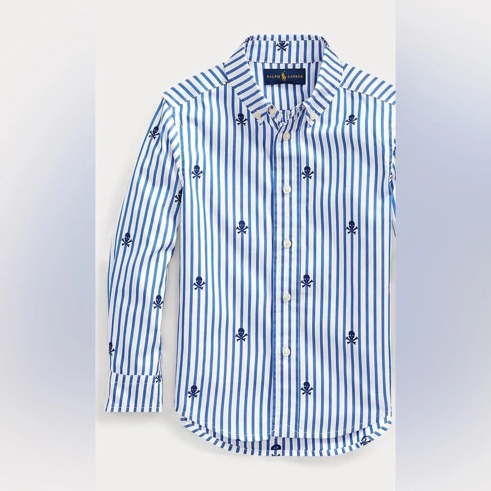 Ralph Lauren Kids White and Blue Striped Button Down Shirt